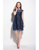 Vintage Lace Pattern Cap Sleeve Short Dress