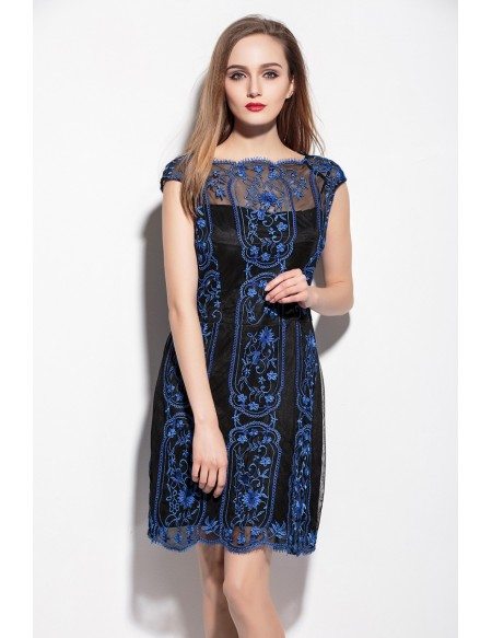 Vintage Lace Pattern Cap Sleeve Short Dress