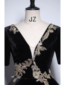 Black Formal Unique Ballgown Prom Dress With Sleeves