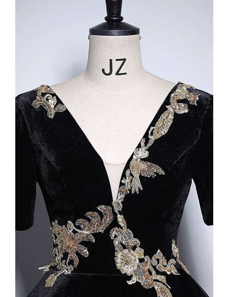 Black Formal Unique Ballgown Prom Dress With Sleeves