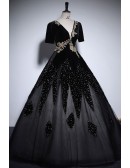 Black Formal Unique Ballgown Prom Dress With Sleeves