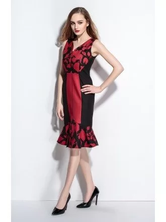V-neck Black and Red Short Dress Mermaid Style