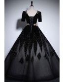 Black Formal Unique Ballgown Prom Dress With Sleeves