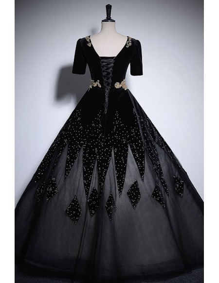 Black Formal Unique Ballgown Prom Dress With Sleeves