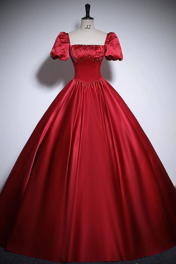 Satin Bubble Hem Rosette Ball Gown Prom Dress