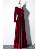 Elegant Long Sleeved Burgundy Velvet Formal Dress