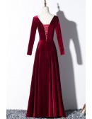 Elegant Long Sleeved Burgundy Velvet Formal Dress