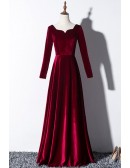 Elegant Long Sleeved Burgundy Velvet Formal Dress