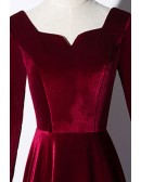 Elegant Long Sleeved Burgundy Velvet Formal Dress