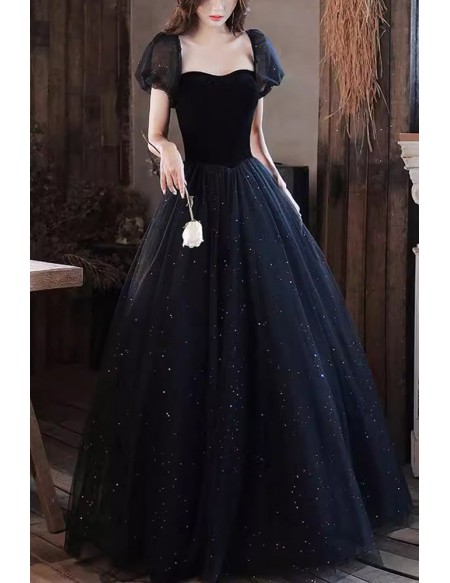 Black Ballgown Tulle Long Prom Dress With Bubble Sleeves Js Gemgrace Com