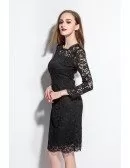 Black Long Sleeved Lace Short Dress for Women