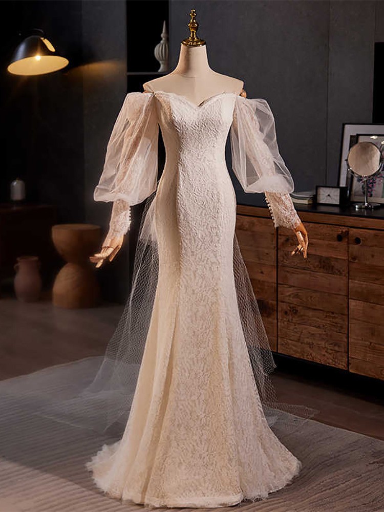 New high-quality mermaid lace embroidery fairy wedding dress Y4406 main image 1