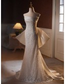 Strapless Mermaid Lace Wedding Dress With Detachable Big Bow Train