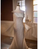 Strapless Mermaid Lace Wedding Dress With Detachable Big Bow Train