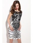 Black and White Cutout Embroidery Bodycon Dress