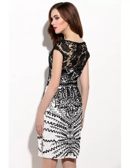 Black and White Cutout Embroidery Bodycon Dress