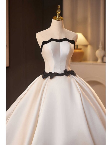 Retro Chic White With Black Satin Ballgown Wedding Dress With Black Bows