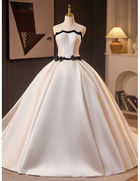 Retro Chic White With Black Satin Ballgown Wedding Dress With Black Bows