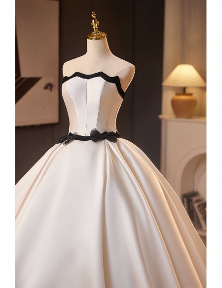 Retro Chic White With Black Satin Ballgown Wedding Dress With Black Bows
