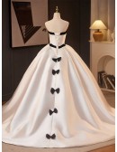 Retro Chic White With Black Satin Ballgown Wedding Dress With Black Bows