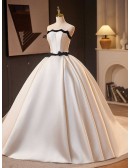 Retro Chic White With Black Satin Ballgown Wedding Dress With Black Bows