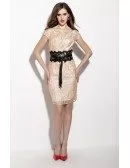 Apriot with Black Lace Sash Short Occasion Dress