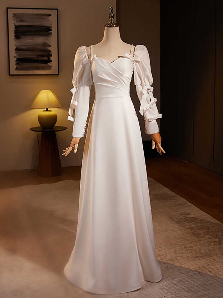 Chic Bridal Gown Wedding Dress Elegant A Line Satin Long Wedding Dress Bridal Gowns DP633 main image 1