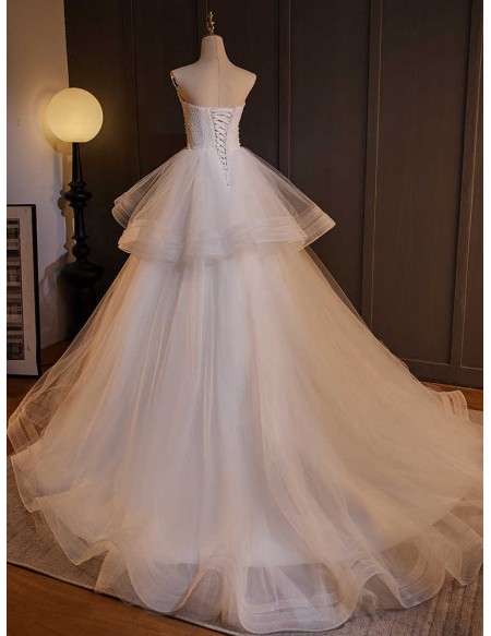 Strapless Ballgown Tulle Wedding Dress With Ruffles