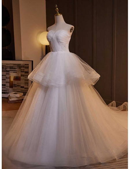 Strapless Ballgown Tulle Wedding Dress With Ruffles