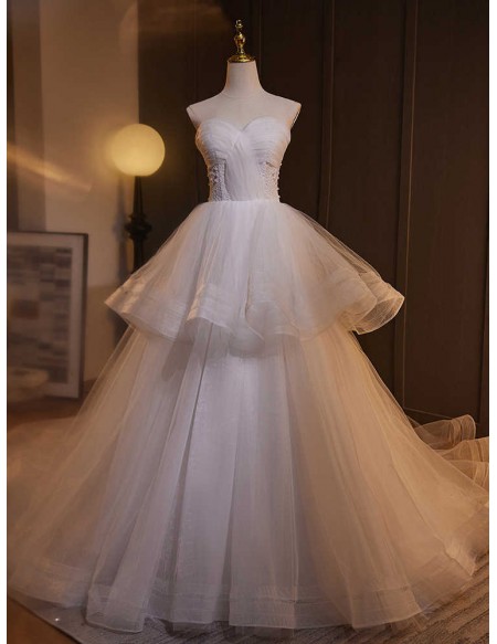 Strapless Ballgown Tulle Wedding Dress With Ruffles