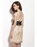 Apriot with Black Lace Sash Short Occasion Dress