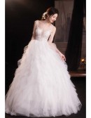 Gorgeous Puffy Tulle Ballgown Wedding Dress With Sequined Tassel Shoulder