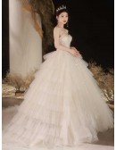 Ruffled Ballgown Tulle Wedding Dress With Beaded Straps