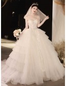 Ruffled Ballgown Tulle Wedding Dress With Beaded Straps