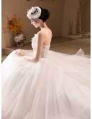 Strapless Lovely Little Flowers Ballgown Tulle Wedding Dress With Train