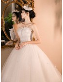 Strapless Lovely Little Flowers Ballgown Tulle Wedding Dress With Train
