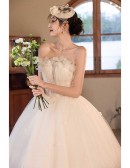 Strapless Lovely Little Flowers Ballgown Tulle Wedding Dress With Train