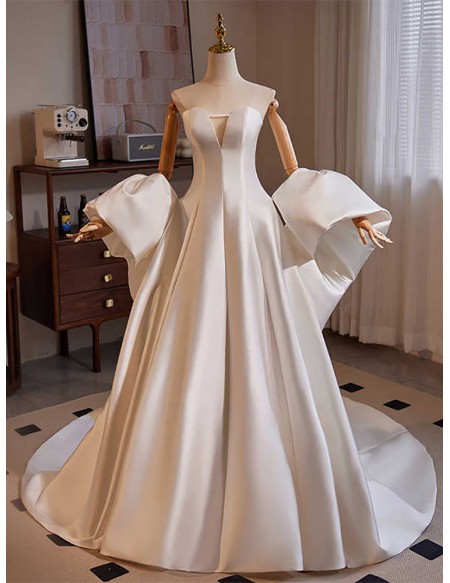 Strapless Satin White Ballgown Wedding Dress With Cape