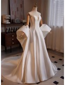 Strapless Satin White Ballgown Wedding Dress With Cape