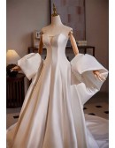 Strapless Satin White Ballgown Wedding Dress With Cape