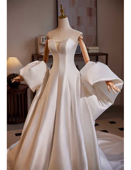 Strapless Satin White Ballgown Wedding Dress With Cape