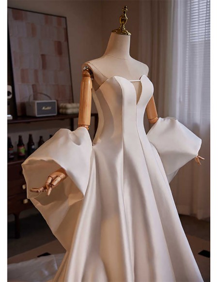 Strapless Satin White Ballgown Wedding Dress With Cape