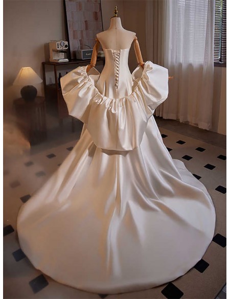 Strapless Satin White Ballgown Wedding Dress With Cape