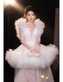 Dramatic Puffy Tulle See-through White Wedding Party Dress