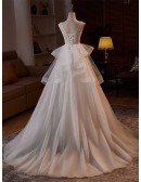 Beautiful Beaded Lace Ruffled Tulle Wedding Dress