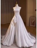 Strapless Crepe Satin Ballgown Wedding Dress With Split