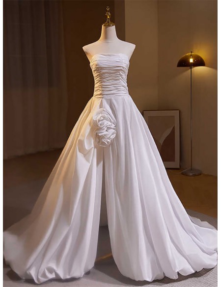 Strapless Crepe Satin Ballgown Wedding Dress With Split