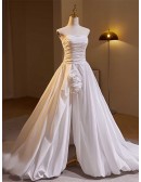 Strapless Crepe Satin Ballgown Wedding Dress With Split