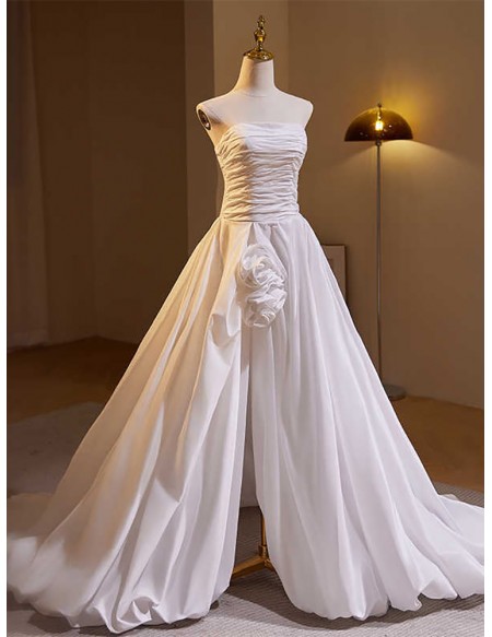 Strapless Crepe Satin Ballgown Wedding Dress With Split