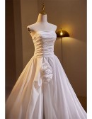 Strapless Crepe Satin Ballgown Wedding Dress With Split